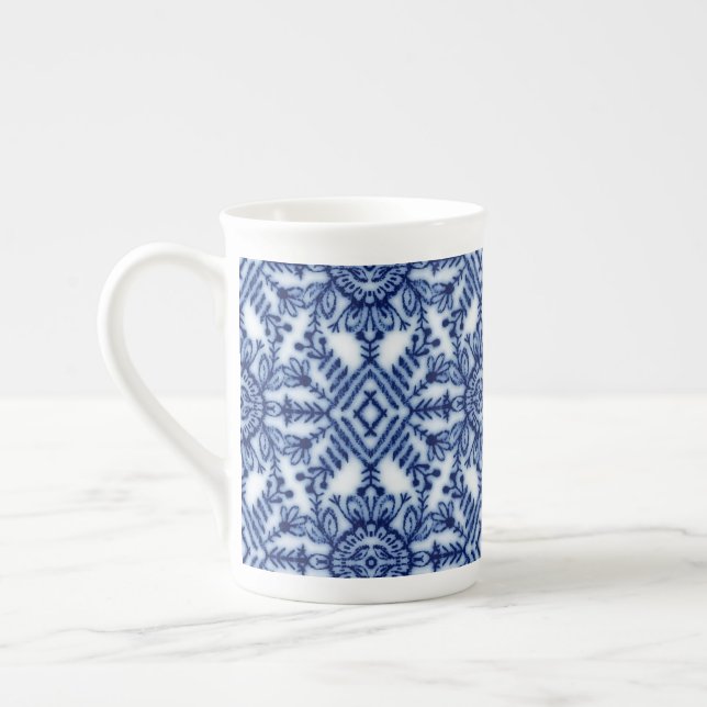 Cobalt Blue Classic Blue and White Pattern Bone China Mug (Left)