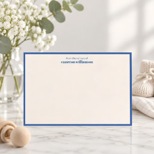 Cobalt Blue Cream Preppy Nursery Personalised Name Thank You Card
