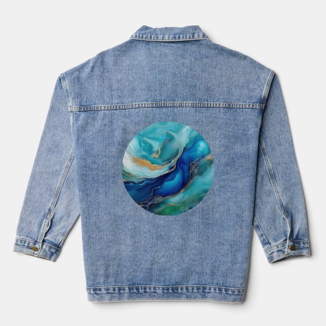 Cobalt Blue Currents: An Abstract Perspective Denim Jacket (Back)
