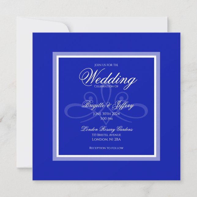 Cobalt blue customisable wedding invitation (Front)
