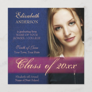Cobalt Blue Damask Grunge Graduation Announcement