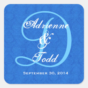 Cobalt Blue Damask Wedding Monogram D323 Square Sticker