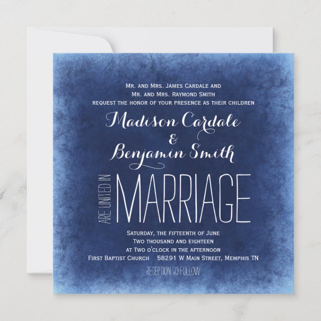 Cobalt Blue Distressed Rustic Wedding Invitations (Front)