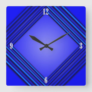 Cobalt Blue Double Frame 4 White Numbers Square Wall Clock