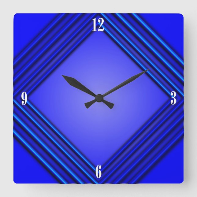 Cobalt Blue Double Frame 4 White Numbers Square Wall Clock (Front)