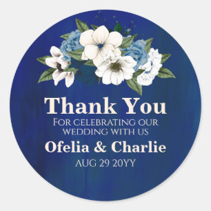 Cobalt Blue Dusty Blue Watercolor Floral Wedding C Classic Round Sticker