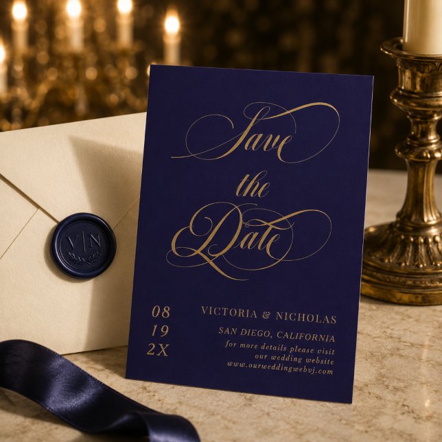 Cobalt Blue Elegant Romantic Wedding Save The Date (Creator Uploaded)