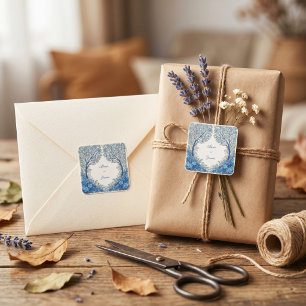 Cobalt Blue Etched Botanical Tree Arch Wedding Square Sticker