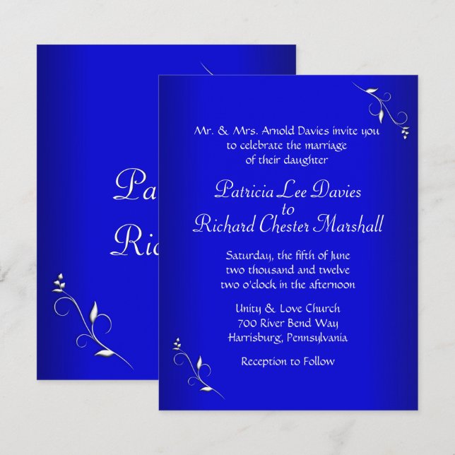 Cobalt Blue Evening Wedding Invitation (Front/Back)