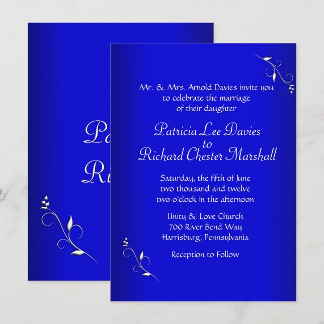 Cobalt Blue Evening Wedding Invitation (Front/Back)