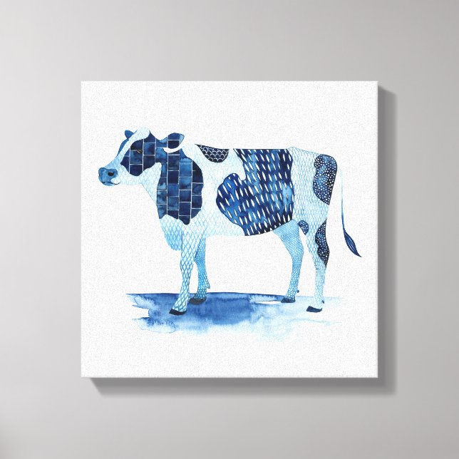 Cobalt Blue Farm Animals - Cow Canvas Print (Front)