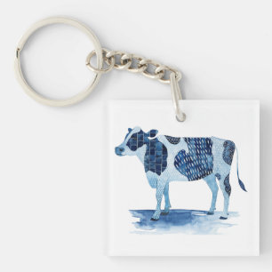 Cobalt Blue Farm Animals - Cow Key Ring