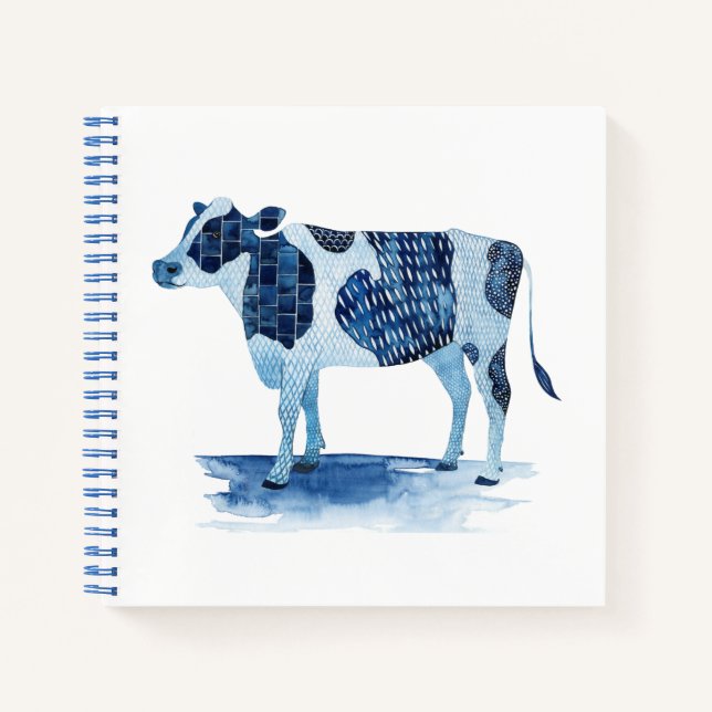 Cobalt Blue Farm Animals - Cow Notebook (Front)