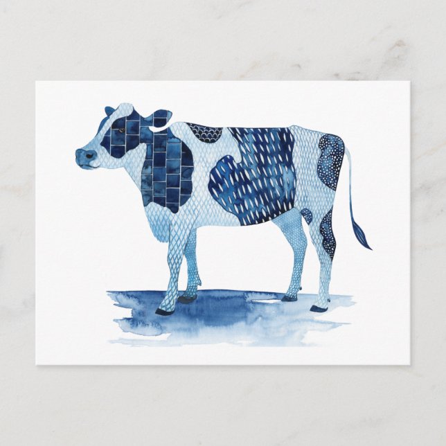 Cobalt Blue Farm Animals - Cow Postcard (Front)