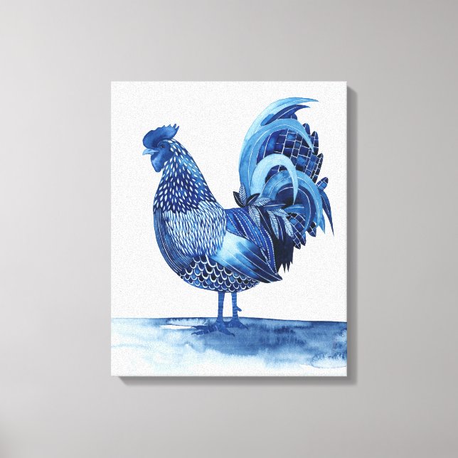 Cobalt Blue Farm Animals - Rooster Canvas Print (Front)