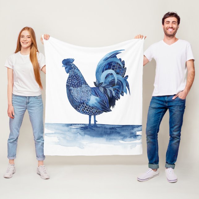 Cobalt Blue Farm Animals - Rooster Fleece Blanket (In Situ)