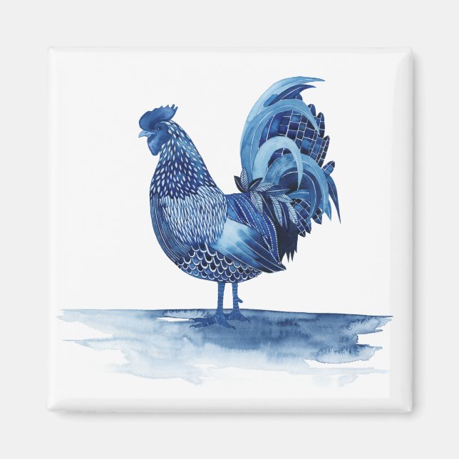 Cobalt Blue Farm Animals - Rooster Magnet (Front)