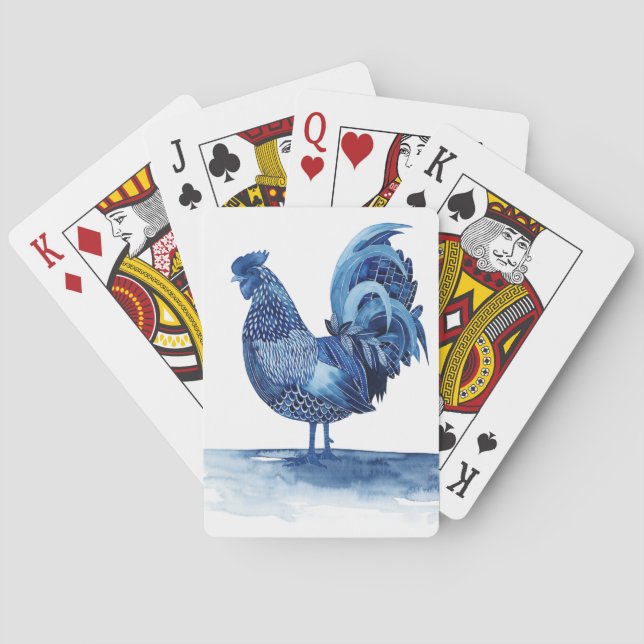 Cobalt Blue Farm Animals - Rooster Playing Cards (Back)