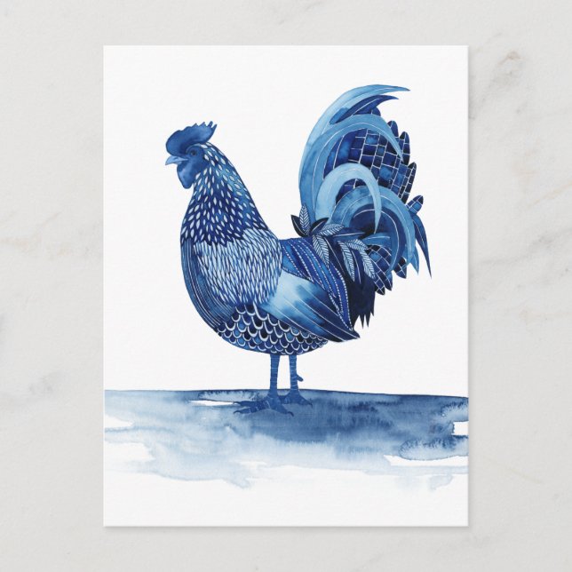 Cobalt Blue Farm Animals - Rooster Postcard (Front)