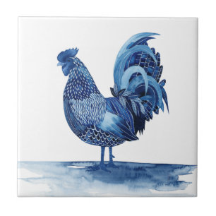 Cobalt Blue Farm Animals - Rooster Tile