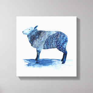Cobalt Blue Farm Animals - Sheep Canvas Print