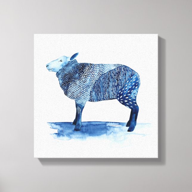 Cobalt Blue Farm Animals - Sheep Canvas Print (Front)