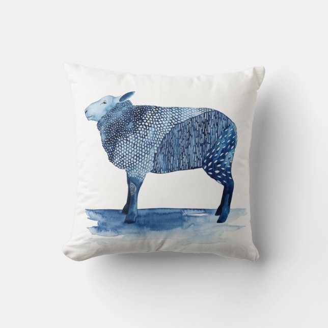 Cobalt Blue Farm Animals - Sheep Cushion (Front)