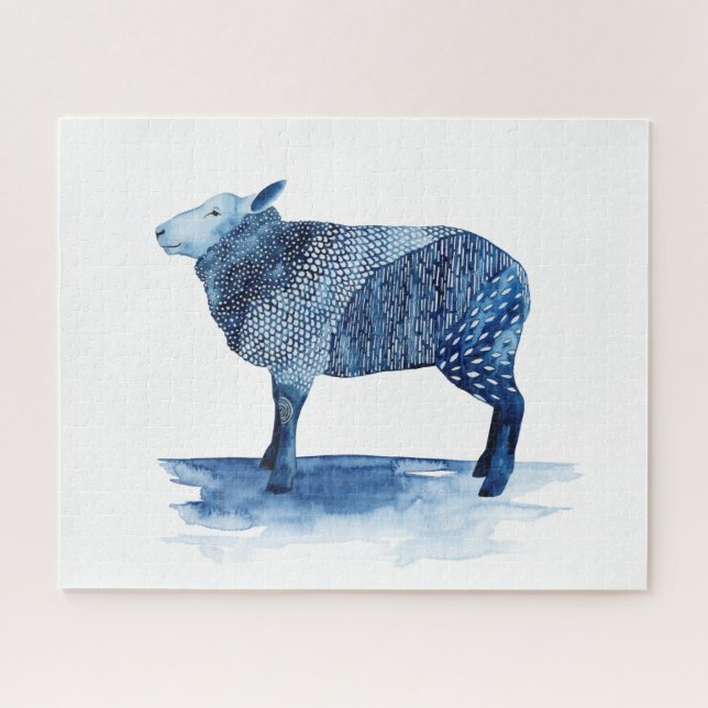 Cobalt Blue Farm Animals - Sheep Jigsaw Puzzle (Horizontal)