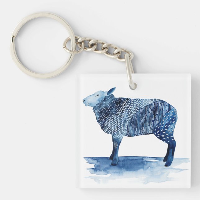 Cobalt Blue Farm Animals - Sheep Key Ring (Front)