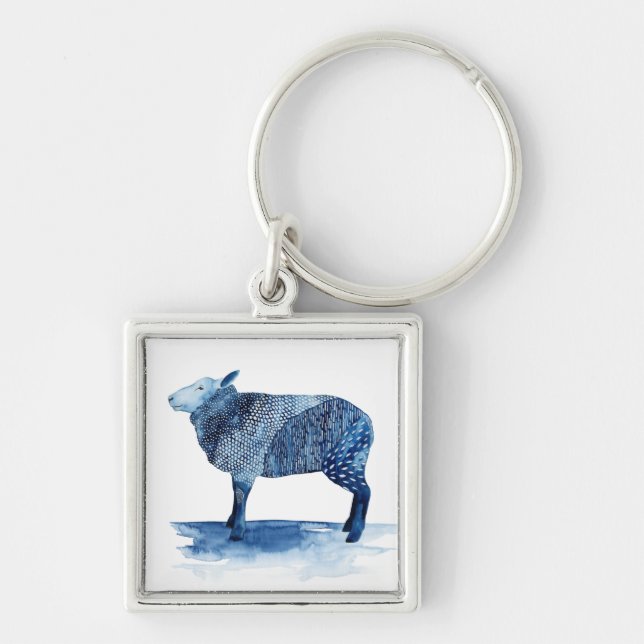 Cobalt Blue Farm Animals - Sheep Key Ring (Front)