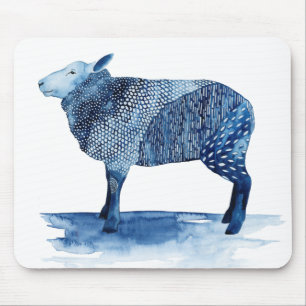 Cobalt Blue Farm Animals - Sheep Mouse Mat