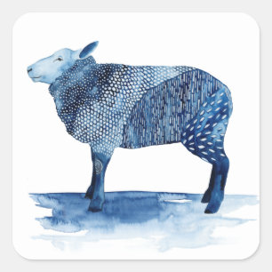 Cobalt Blue Farm Animals - Sheep Square Sticker