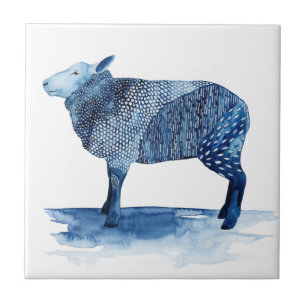 Cobalt Blue Farm Animals - Sheep Tile