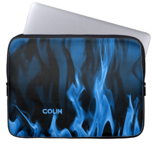 Cobalt Blue Flames   Personalized Laptop Sleeve