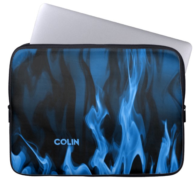 Cobalt Blue Flames | Personalized Laptop Sleeve (Front)
