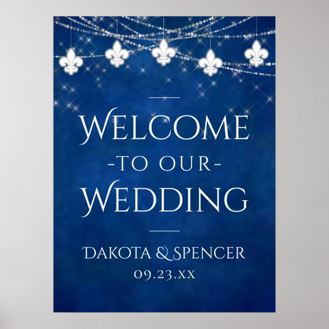 Cobalt Blue Fleur de Lis Light | Wedding Welcome Poster (Front)