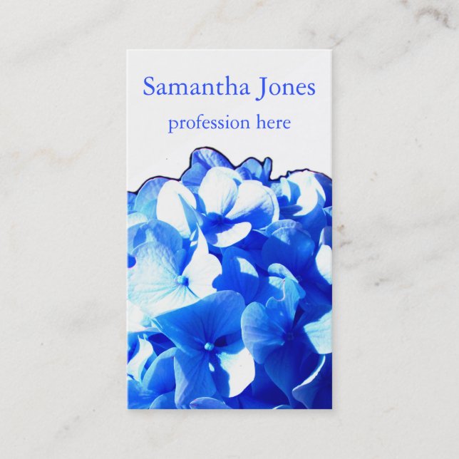 Cobalt blue floral elegant blue hydrangeas  business card (Front)