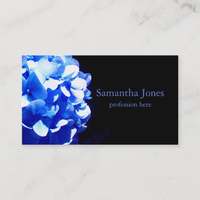 Cobalt blue floral elegant blue hydrangeas  business card (Front)