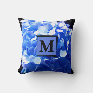 Cobalt blue floral elegant blue hydrangeas  cushion