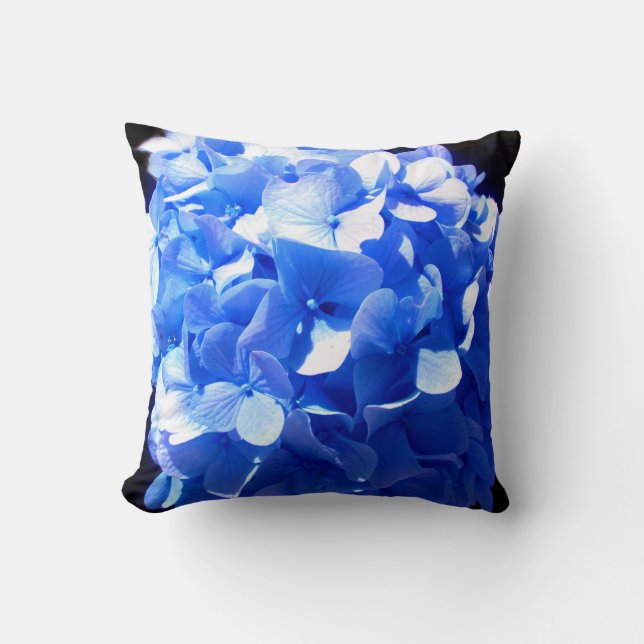 Cobalt blue floral elegant blue hydrangeas  cushion (Front)