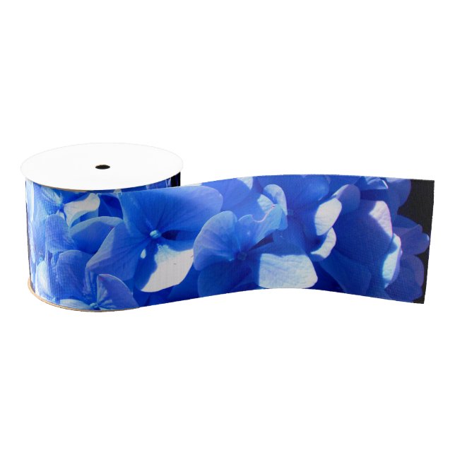 Cobalt blue floral elegant blue hydrangeas  grosgrain ribbon (Spool)