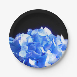 Cobalt blue floral elegant blue hydrangeas paper plate