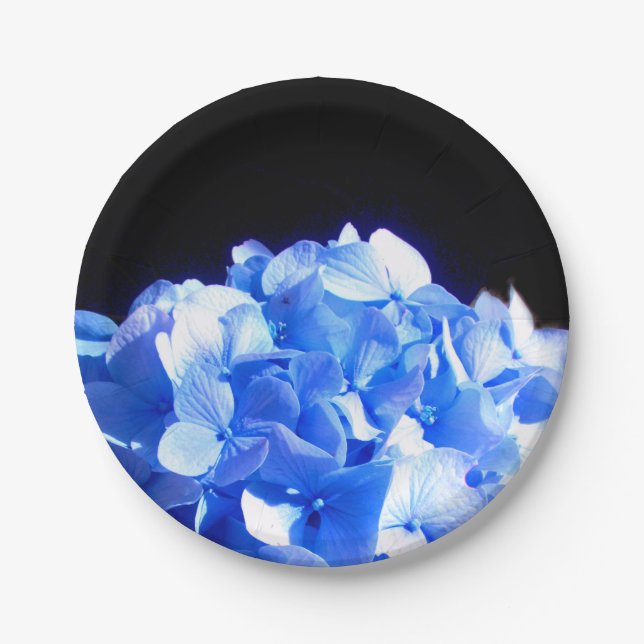 Cobalt blue floral elegant blue hydrangeas  paper plate (Front)