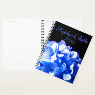 Cobalt blue floral elegant blue hydrangeas planner