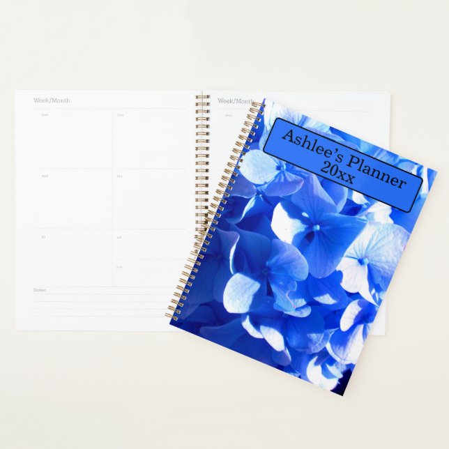 Cobalt blue floral elegant blue hydrangeas  planner (Display)