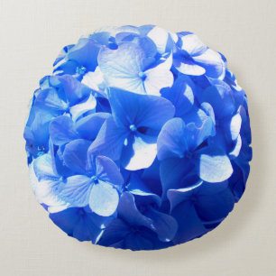 Cobalt blue floral elegant blue hydrangeas  round cushion