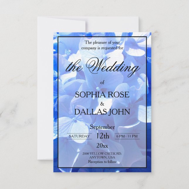 Cobalt blue floral elegant blue hydrangeas Wedding Invitation (Front)