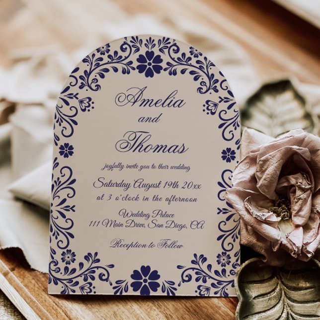 Cobalt Blue Floral Wedding Invitation (Creator Uploaded)