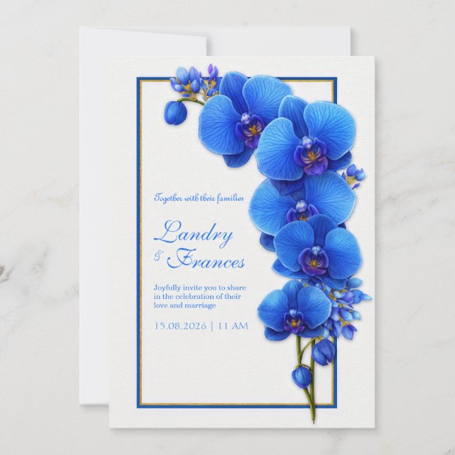 Cobalt Blue Gilded Orchid Wedding Invitation (Front)