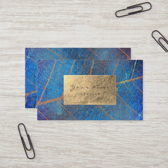 Cobalt Blue Gold Sapphire Sepia Foil Botanical Business Card (Front/Back In Situ)